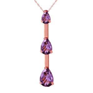 14K. SOLID GOLD NECKLACE WITH NATURAL AMETHYST (Rose Gold)